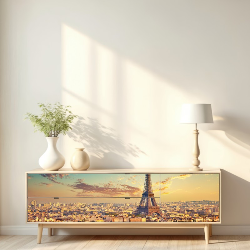 Repositionierbarer Aufkleber sonnenuntergang über Paris skyline mit eiffelturm – Wallnifity® Repositionierbarer Aufkleber sonnenuntergang über Paris skyline mit eiffelturm – Wallnifity®