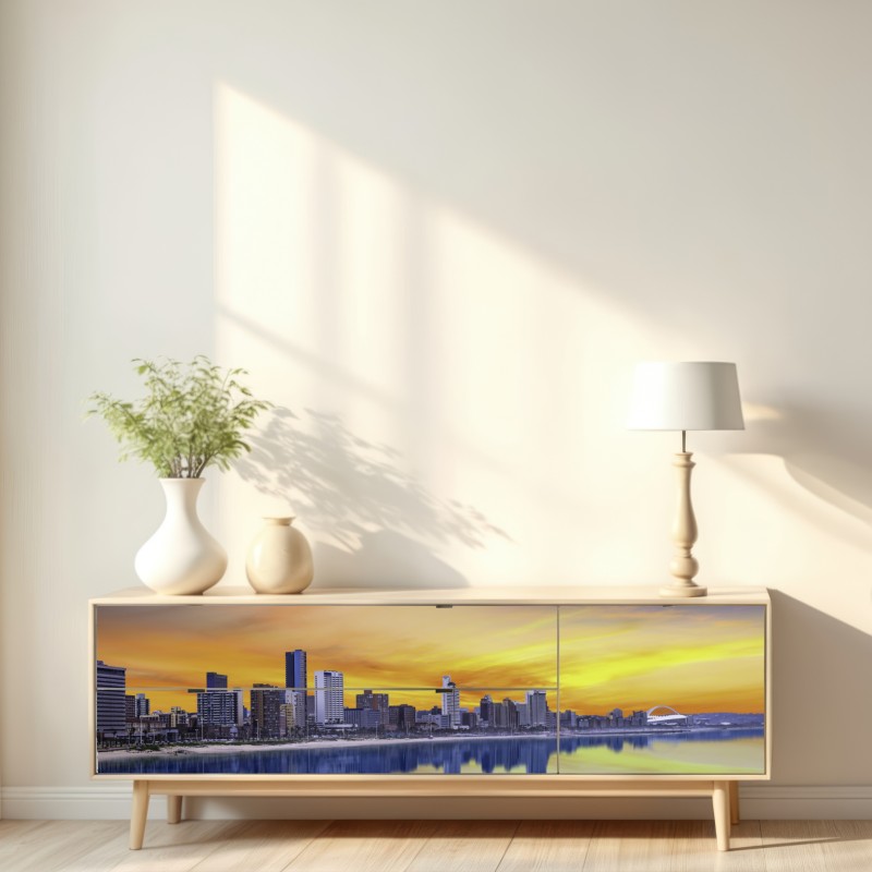 Repositionierbarer Aufkleber Durban dämmerung skyline am strand – Wallnifity® Repositionierbarer Aufkleber Durban dämmerung skyline am strand – Wallnifity®