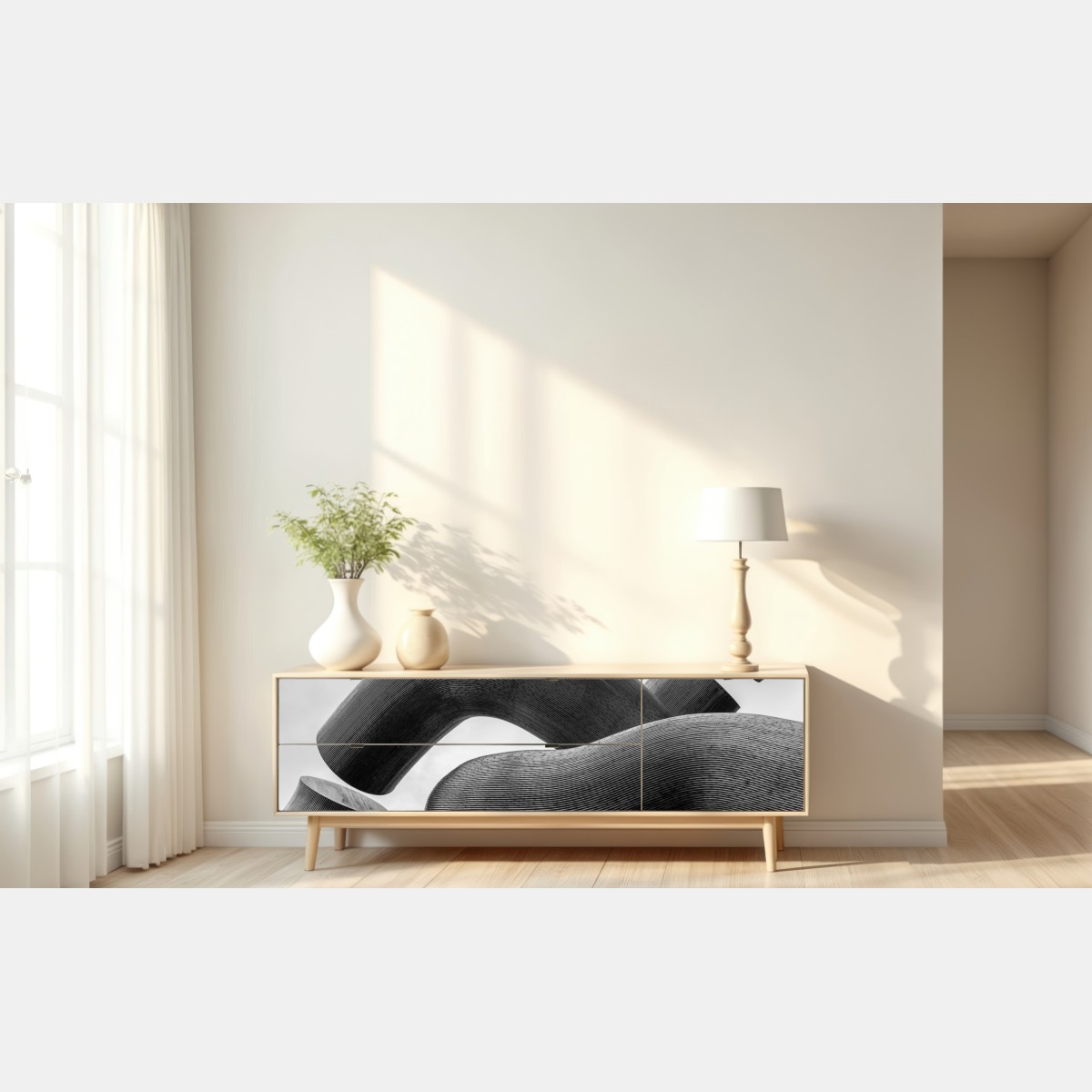 Repositionierbarer Aufkleber gekrümmte formen abstrakte skulptur in grau – Wallnifity® Repositionierbarer Aufkleber gekrümmte formen abstrakte skulptur in grau – Wallnifity®