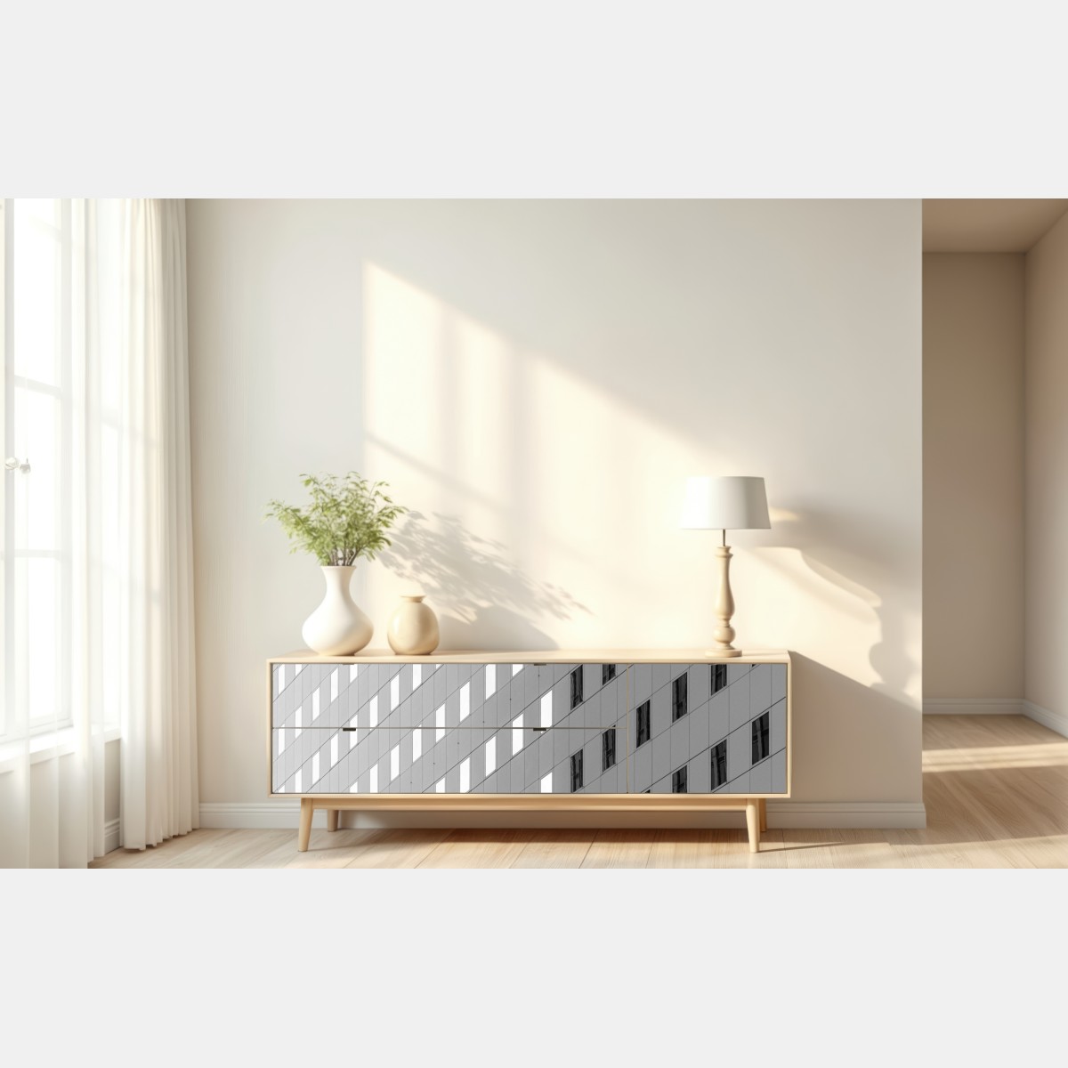 Repositionierbarer Aufkleber minimalistische fassadenstruktur mit geometrischem muster – Wallnifity® Repositionierbarer Aufkleber minimalistische fassadenstruktur mit geometrischem muster – Wallnifity®