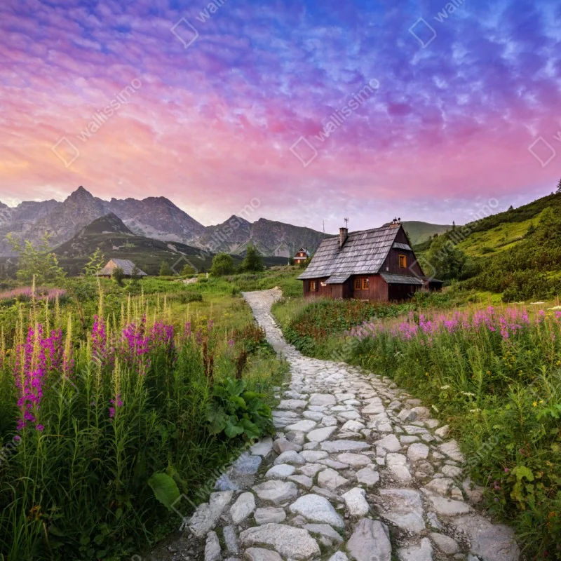Repositionierbarer Aufkleber sonnenaufgang über Hala Gasienicowa – Wallnifity® Repositionierbarer Aufkleber sonnenaufgang über Hala Gasienicowa – Wallnifity®