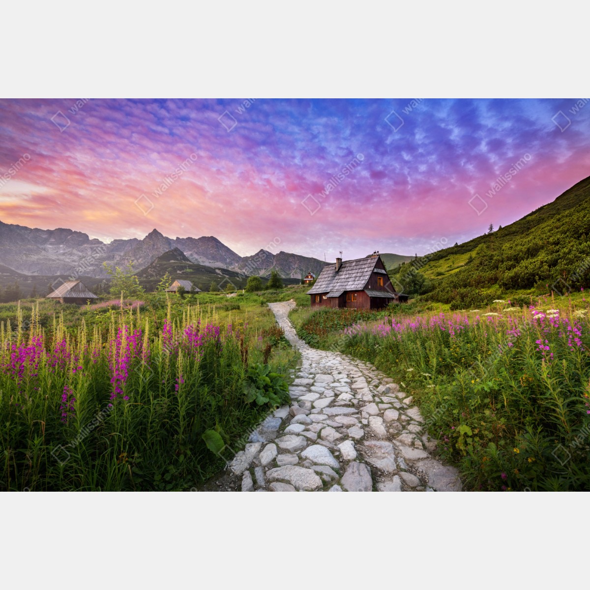 Repositionierbarer Aufkleber sonnenaufgang über Hala Gasienicowa – Wallnifity® Repositionierbarer Aufkleber sonnenaufgang über Hala Gasienicowa – Wallnifity®