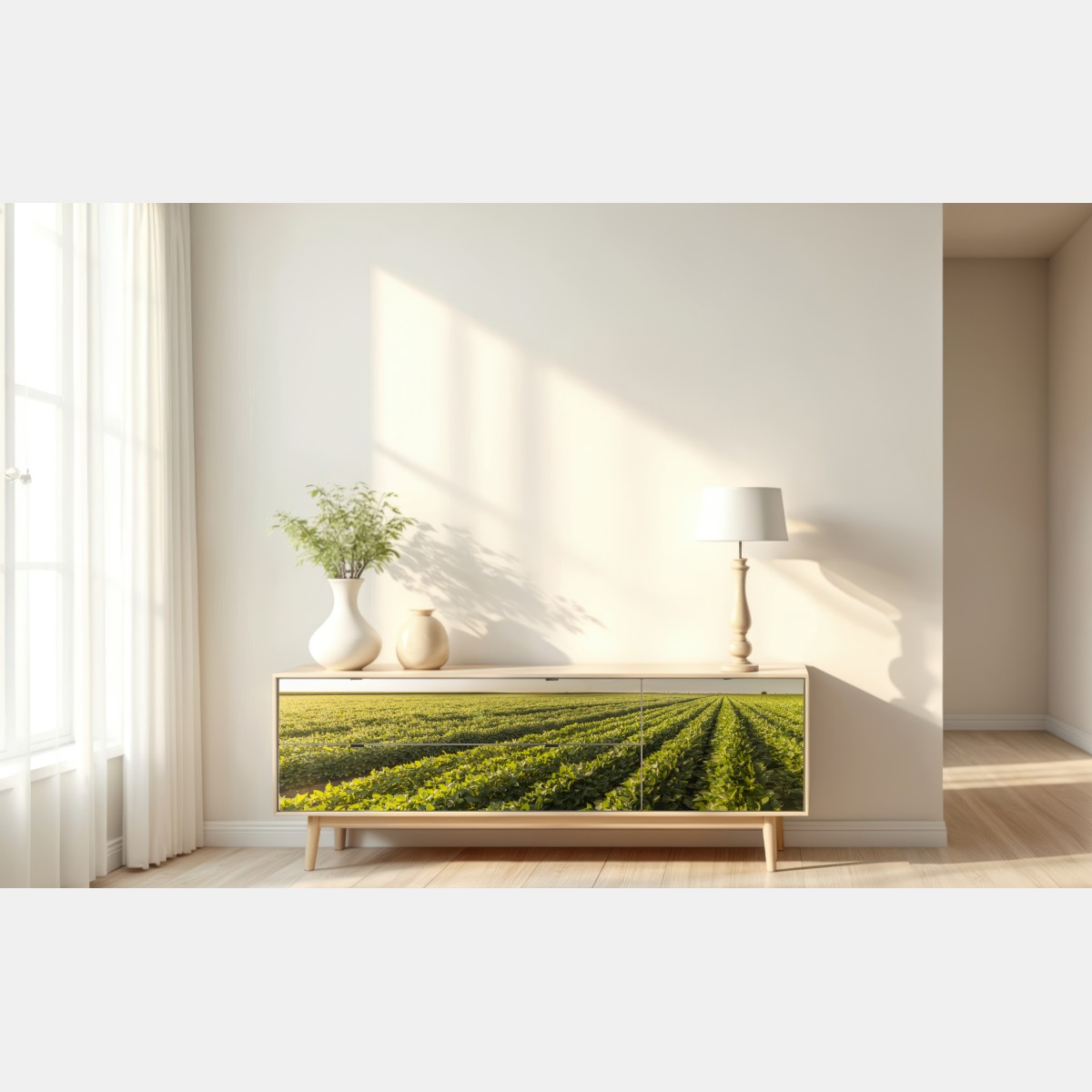 Repositionierbarer Aufkleber sonnenbeschienenes sojafeld bei sonnenuntergang – Wallnifity® Repositionierbarer Aufkleber sonnenbeschienenes sojafeld bei sonnenuntergang – Wallnifity®
