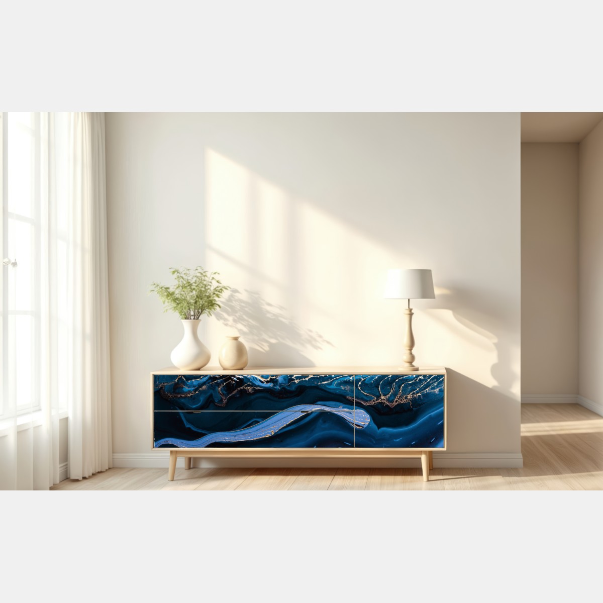Repositionierbarer Aufkleber marineblaue und goldene abstraktion – Wallnifity® Repositionierbarer Aufkleber marineblaue und goldene abstraktion – Wallnifity®