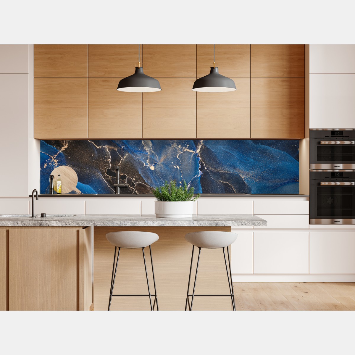 Repositionierbarer Aufkleber luxuriöse blaue und goldene abstrakte wellen – Wallnifity® Repositionierbarer Aufkleber luxuriöse blaue und goldene abstrakte wellen – Wallnifity®