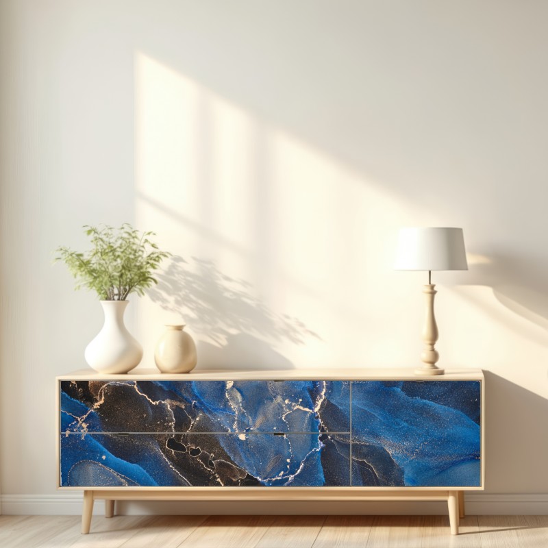 Repositionierbarer Aufkleber luxuriöse blaue und goldene abstrakte wellen – Wallnifity® Repositionierbarer Aufkleber luxuriöse blaue und goldene abstrakte wellen – Wallnifity®