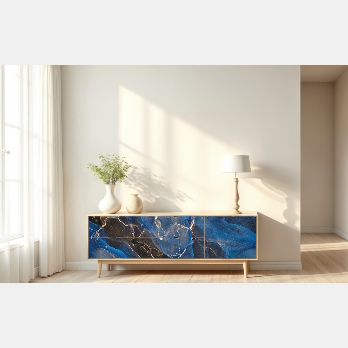 Repositionierbarer Aufkleber luxuriöse blaue und goldene abstrakte wellen – Wallnifity® Repositionierbarer Aufkleber luxuriöse blaue und goldene abstrakte wellen – Wallnifity®
