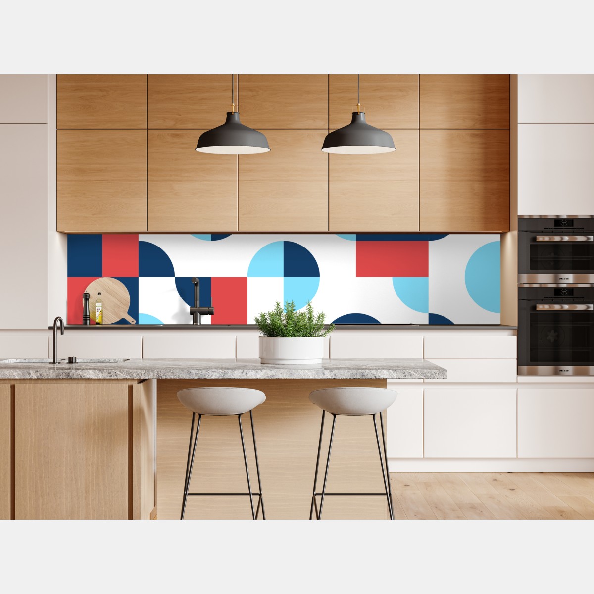 Repositionierbarer Aufkleber mutiges geometrisches muster in dunkelblau und koralle – Wallnifity® Repositionierbarer Aufkleber mutiges geometrisches muster in dunkelblau und koralle – Wallnifity®
