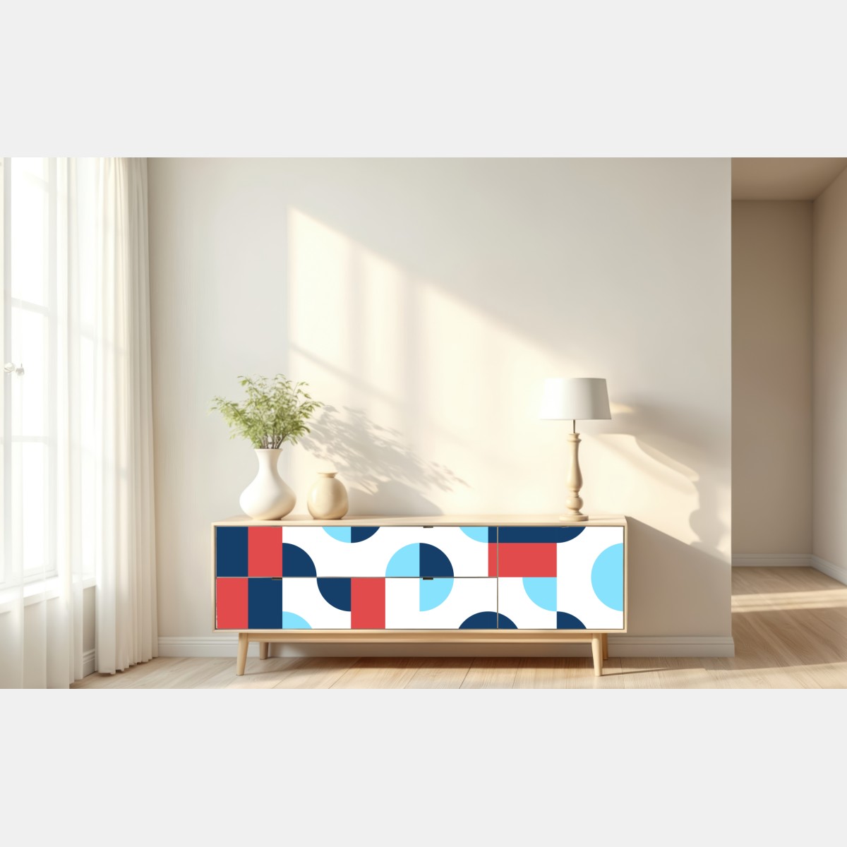 Repositionierbarer Aufkleber mutiges geometrisches muster in dunkelblau und koralle – Wallnifity® Repositionierbarer Aufkleber mutiges geometrisches muster in dunkelblau und koralle – Wallnifity®