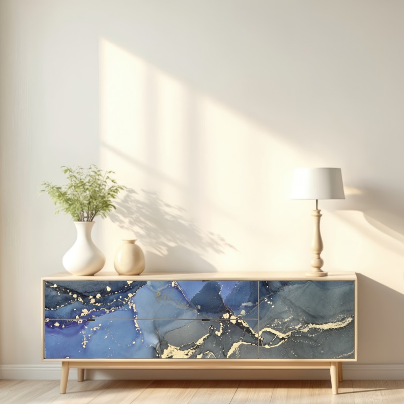 Repositionierbarer Aufkleber luxuriöse blau-goldene abstraktion – Wallnifity® Repositionierbarer Aufkleber luxuriöse blau-goldene abstraktion – Wallnifity®