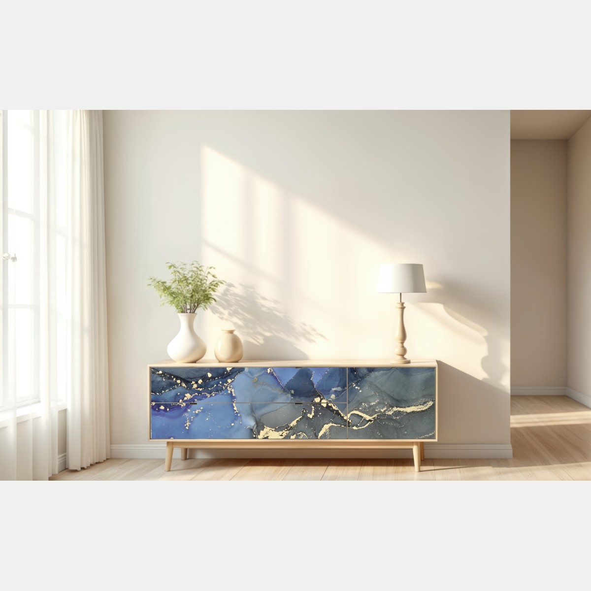Repositionierbarer Aufkleber luxuriöse blau-goldene abstraktion – Wallnifity® Repositionierbarer Aufkleber luxuriöse blau-goldene abstraktion – Wallnifity®
