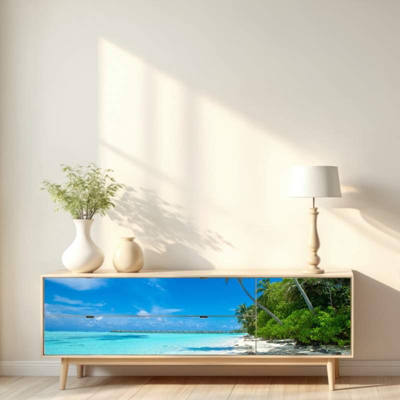 Repositionierbarer Aufkleber tropischer strand auf den Malediven – Wallnifity® Repositionierbarer Aufkleber tropischer strand auf den Malediven – Wallnifity®