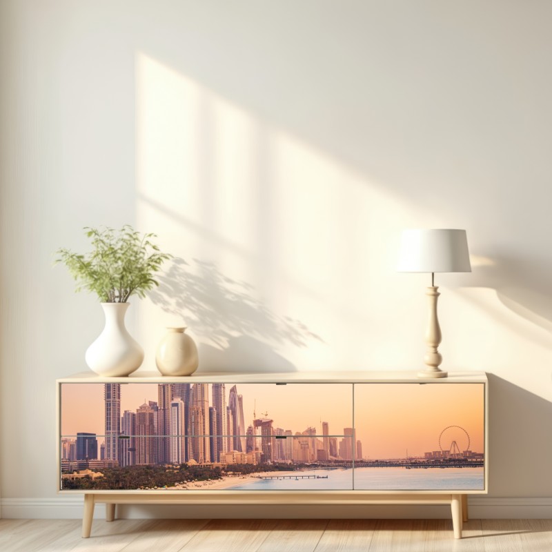 Repositionierbarer Aufkleber Dubai skyline bei sonnenuntergang – Wallnifity® Repositionierbarer Aufkleber Dubai skyline bei sonnenuntergang – Wallnifity®