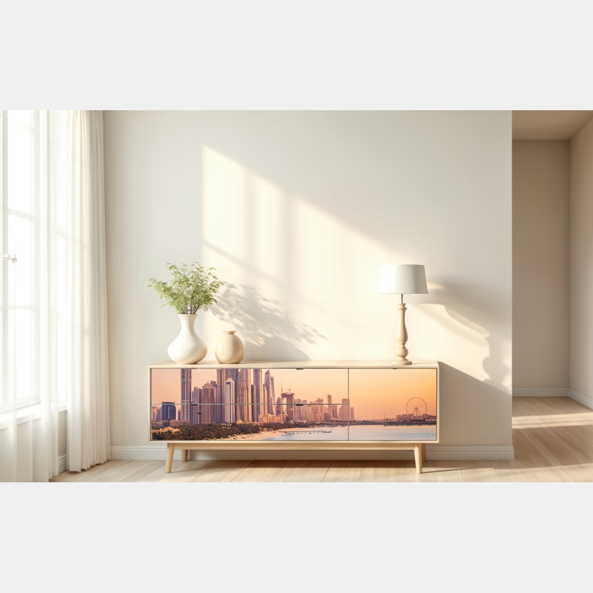 Repositionierbarer Aufkleber Dubai skyline bei sonnenuntergang – Wallnifity® Repositionierbarer Aufkleber Dubai skyline bei sonnenuntergang – Wallnifity®