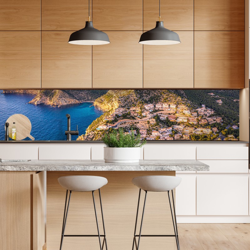 Repositionierbarer Aufkleber sonnige mediterrane gasse mit bougainvillea – Wallnifity®