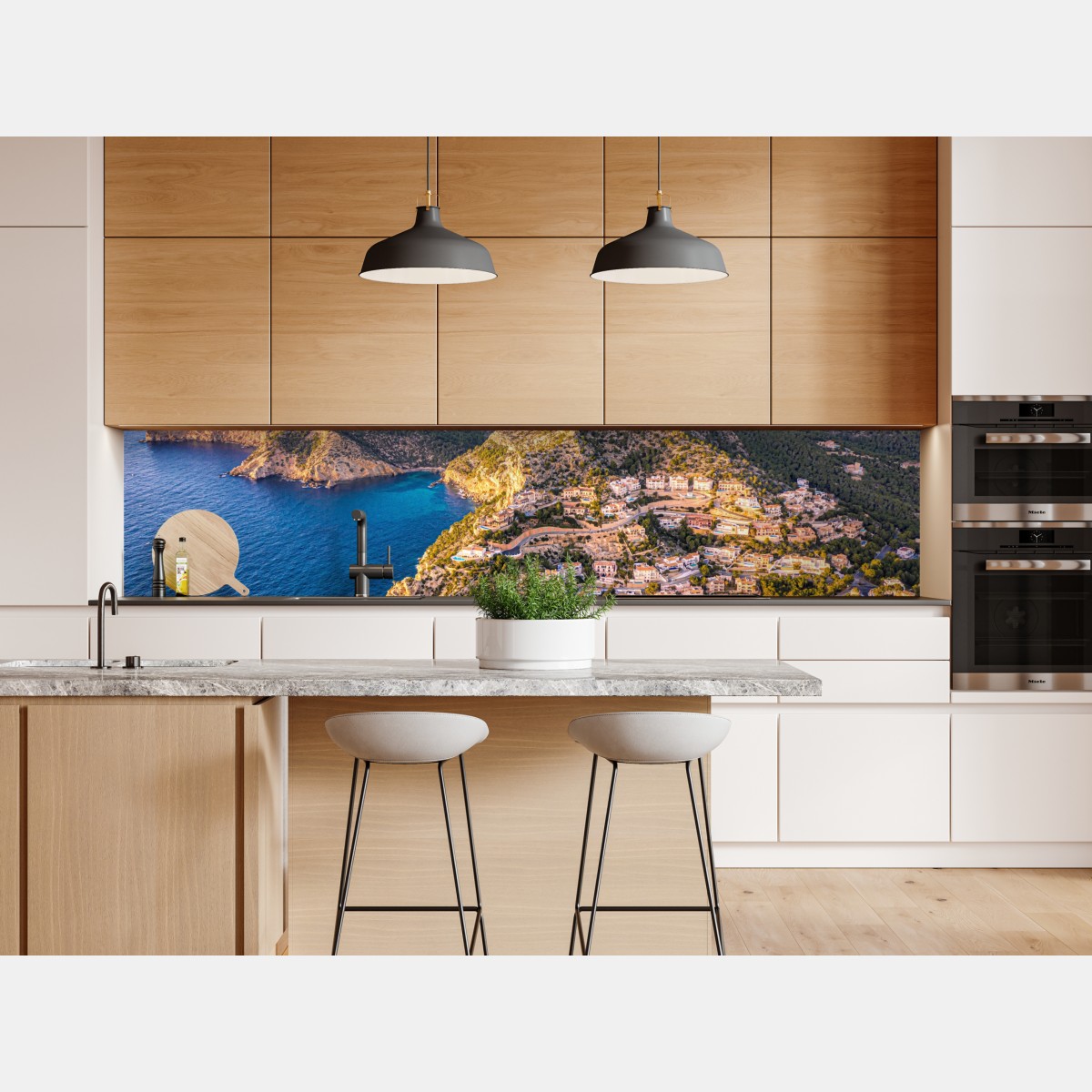 Repositionierbarer Aufkleber sonnenuntergang über küstenlandschaft mit dorf am kliff – Wallnifity® Repositionierbarer Aufkleber sonnenuntergang über küstenlandschaft mit dorf am kliff – Wallnifity®