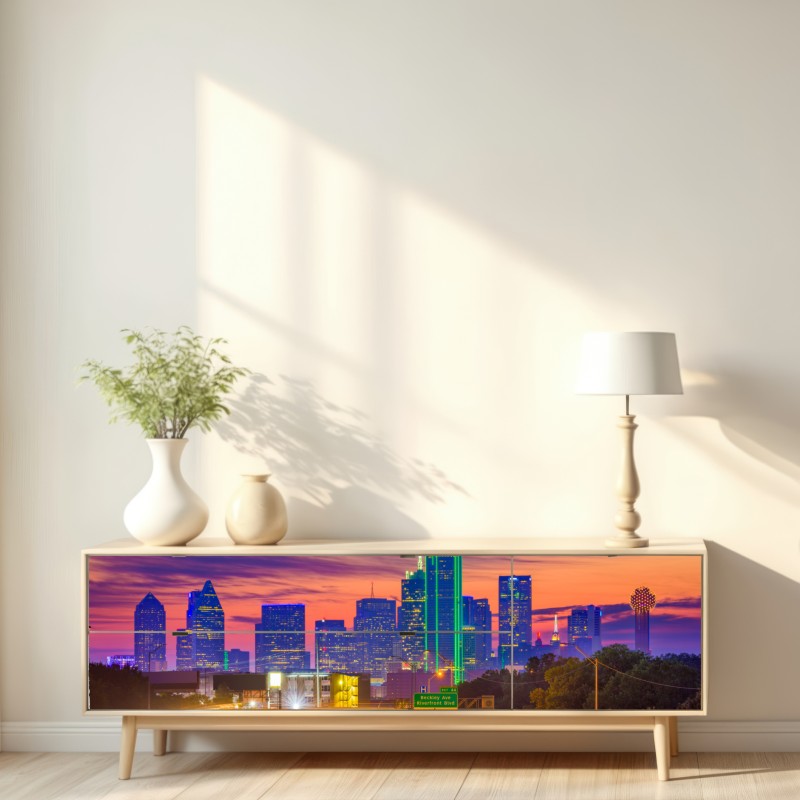 Repositionierbarer Aufkleber panorama von Dallas bei sonnenuntergang mit lichtspuren auf der autobahn – Wallnifity® Repositionierbarer Aufkleber panorama von Dallas bei sonnenuntergang mit lichtspuren auf der autobahn – Wallnifity®