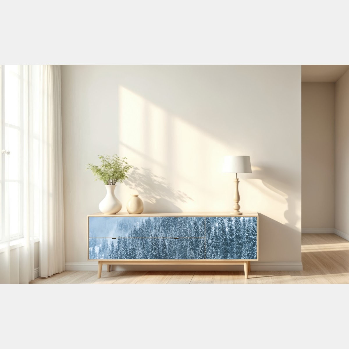 Repositionierbarer Aufkleber nebeliger schneebedeckter kiefernwald – Wallnifity® Repositionierbarer Aufkleber nebeliger schneebedeckter kiefernwald – Wallnifity®
