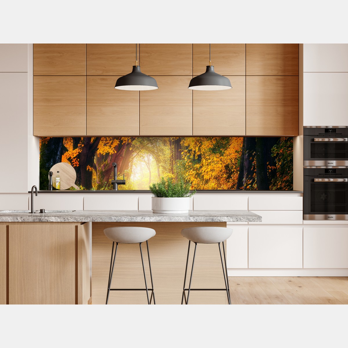 Repositionierbarer Aufkleber herbstlicher waldpfad im goldenen licht – Wallnifity® Repositionierbarer Aufkleber herbstlicher waldpfad im goldenen licht – Wallnifity®
