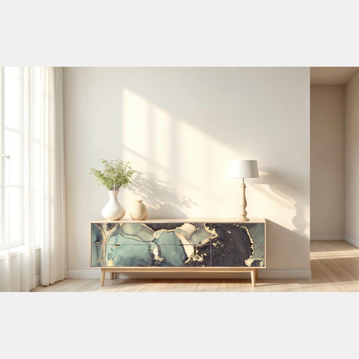 Repositionierbarer Aufkleber türkis und gold abstrakte fließmalerei – Wallnifity® Repositionierbarer Aufkleber türkis und gold abstrakte fließmalerei – Wallnifity®