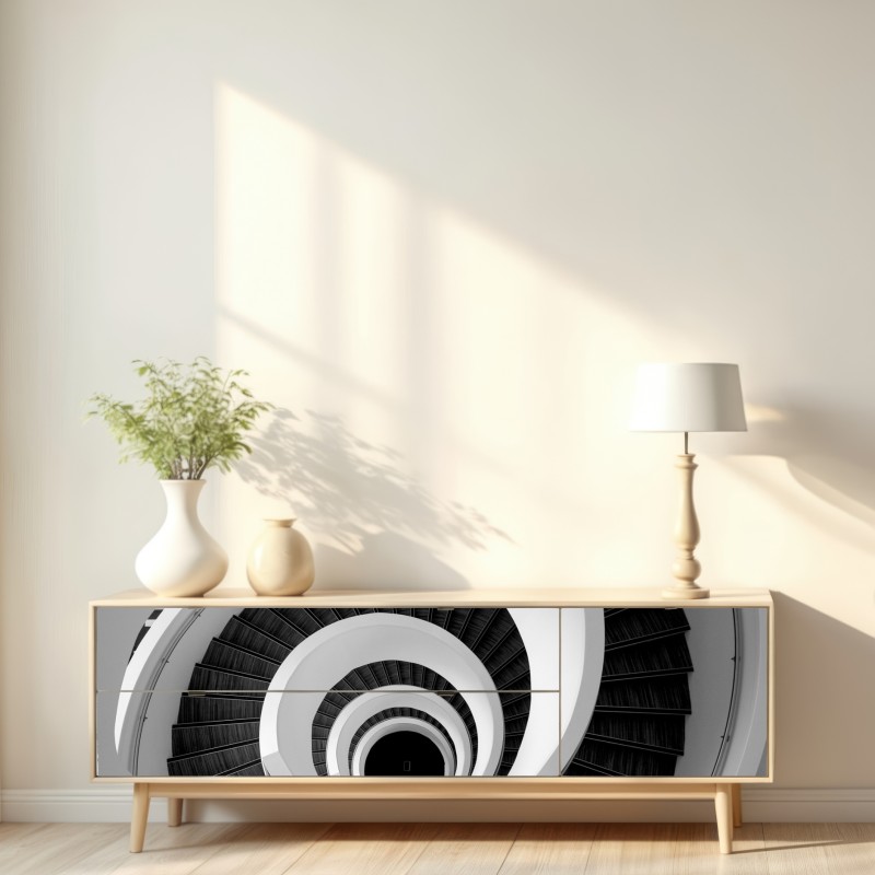 Repositionierbarer Aufkleber spiraltreppe in monochrom – Wallnifity® Repositionierbarer Aufkleber spiraltreppe in monochrom – Wallnifity®