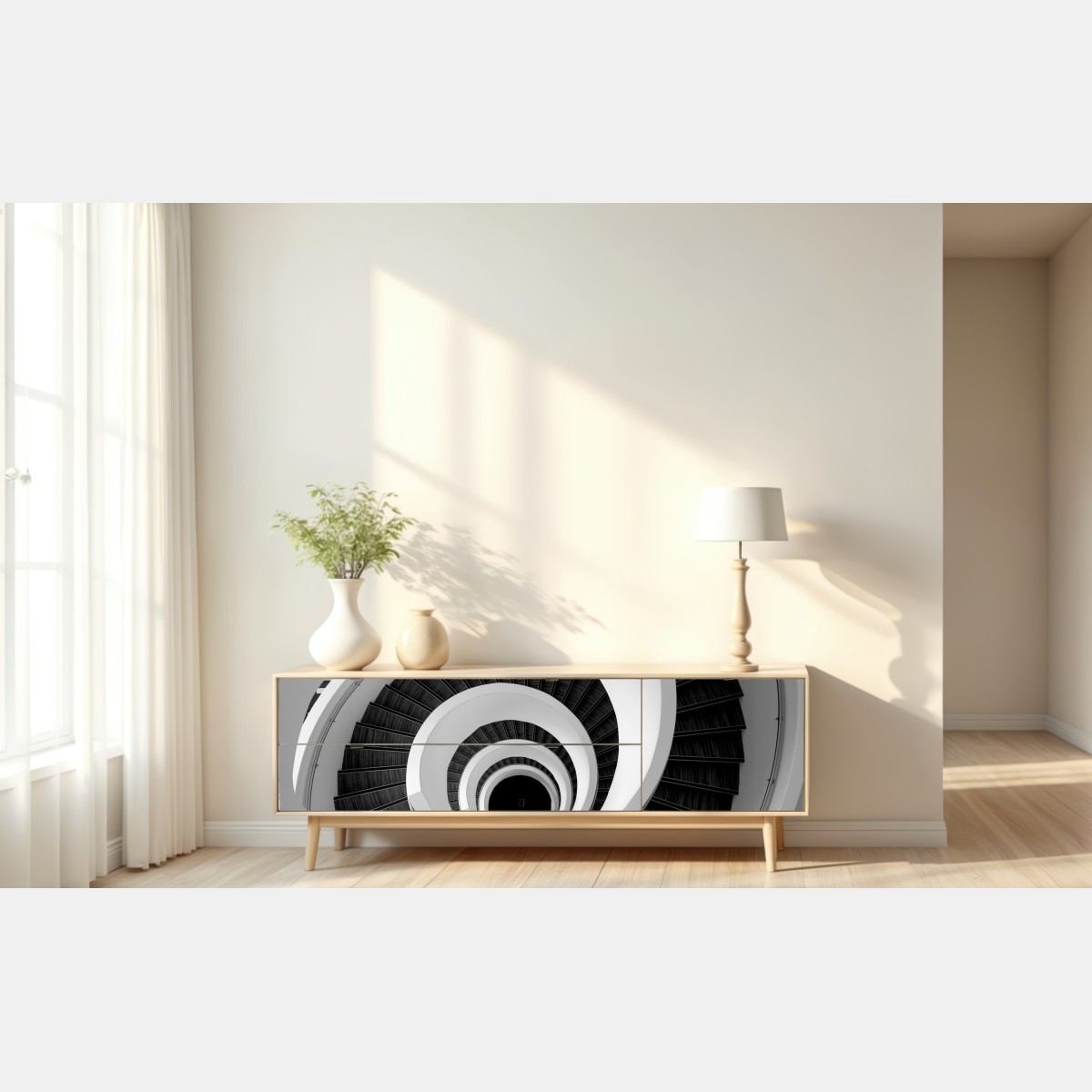 Repositionierbarer Aufkleber spiraltreppe in monochrom – Wallnifity® Repositionierbarer Aufkleber spiraltreppe in monochrom – Wallnifity®