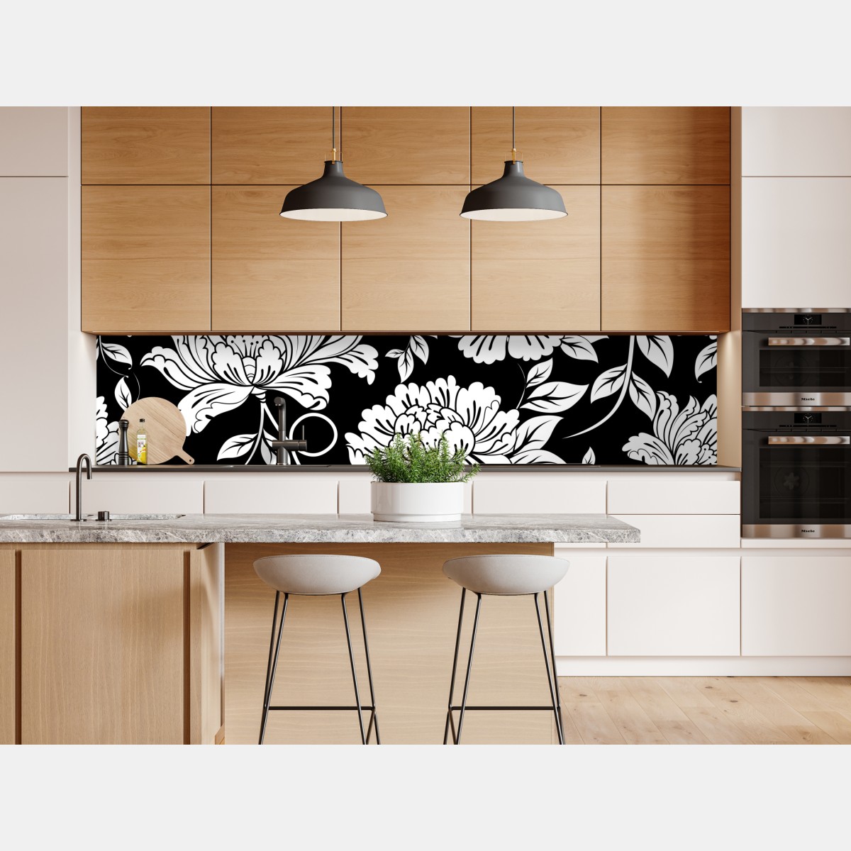 Repositionierbarer Aufkleber monochromes blumenmuster – Wallnifity® Repositionierbarer Aufkleber monochromes blumenmuster – Wallnifity®