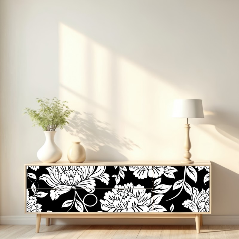 Repositionierbarer Aufkleber monochromes blumenmuster – Wallnifity® Repositionierbarer Aufkleber monochromes blumenmuster – Wallnifity®