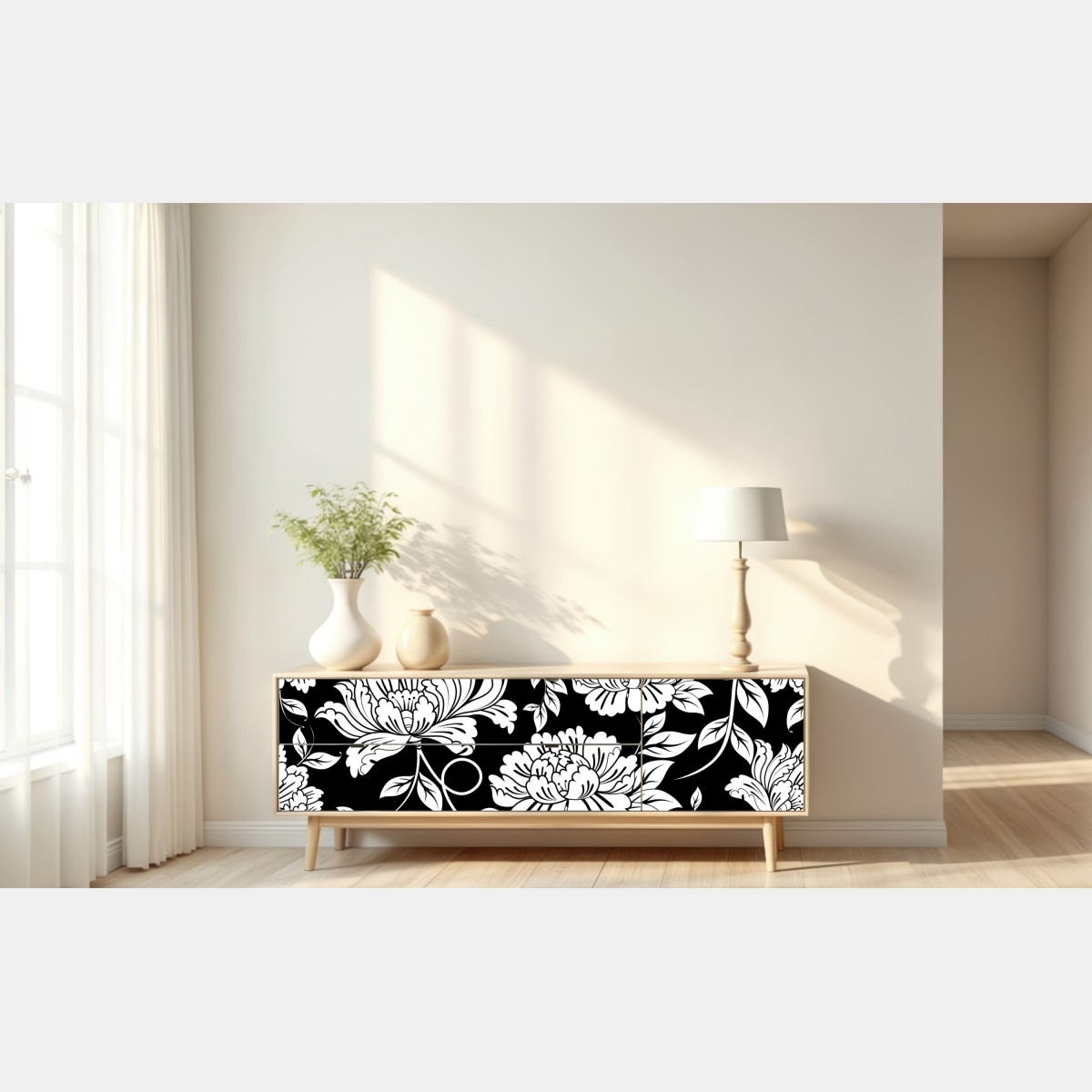 Repositionierbarer Aufkleber monochromes blumenmuster – Wallnifity® Repositionierbarer Aufkleber monochromes blumenmuster – Wallnifity®