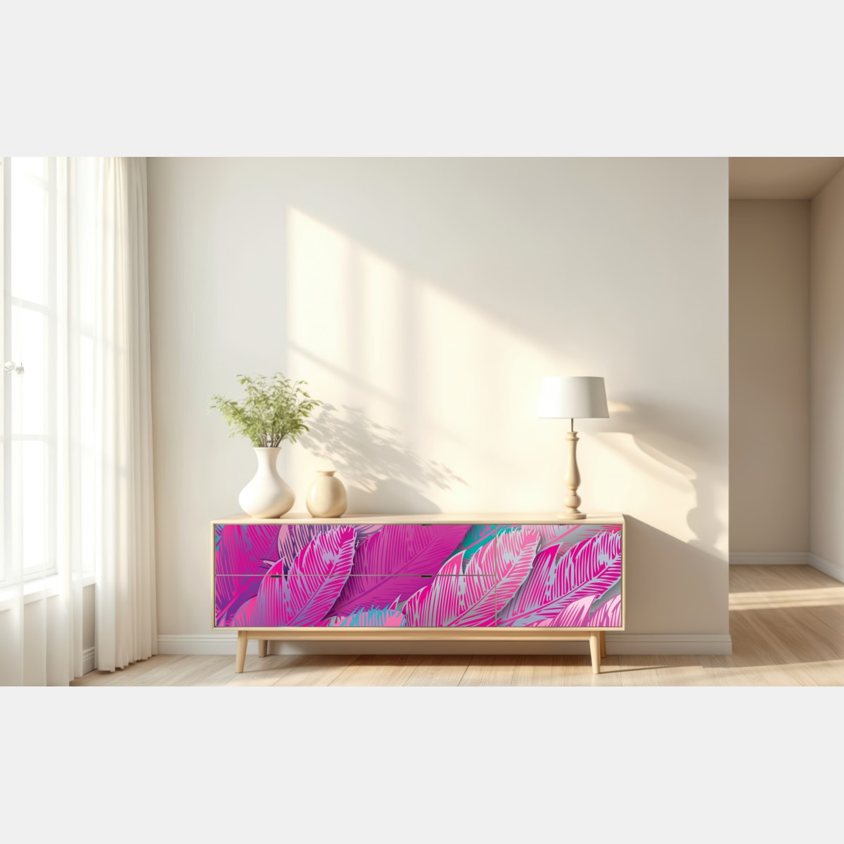 Repositionierbarer Aufkleber irisierendes rosa federmuster – Wallnifity® Repositionierbarer Aufkleber irisierendes rosa federmuster – Wallnifity®