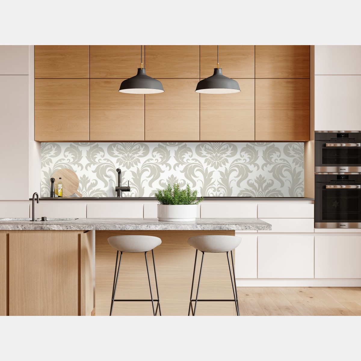 Repositionierbarer Aufkleber elegantes beiges damastmuster – Wallnifity® Repositionierbarer Aufkleber elegantes beiges damastmuster – Wallnifity®