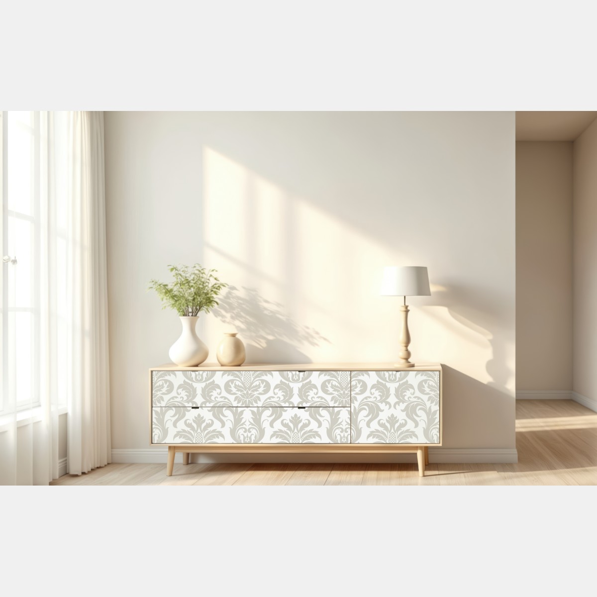 Repositionierbarer Aufkleber elegantes beiges damastmuster – Wallnifity® Repositionierbarer Aufkleber elegantes beiges damastmuster – Wallnifity®
