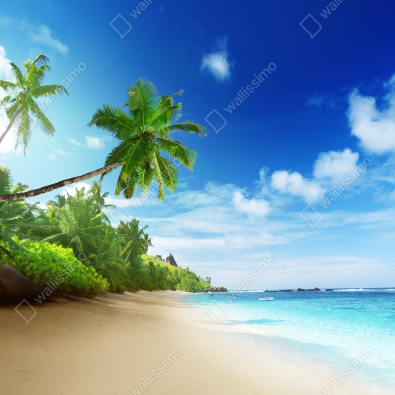 Repositionierbarer Aufkleber sonnenuntergang am strand von Mahe, Seychellen – Wallnifity® Repositionierbarer Aufkleber sonnenuntergang am strand von Mahe, Seychellen – Wallnifity®