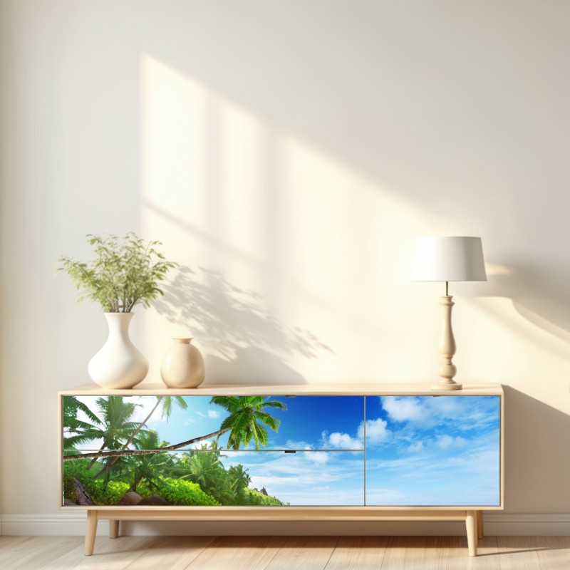 Repositionierbarer Aufkleber sonnenuntergang am strand von Mahe, Seychellen – Wallnifity® Repositionierbarer Aufkleber sonnenuntergang am strand von Mahe, Seychellen – Wallnifity®