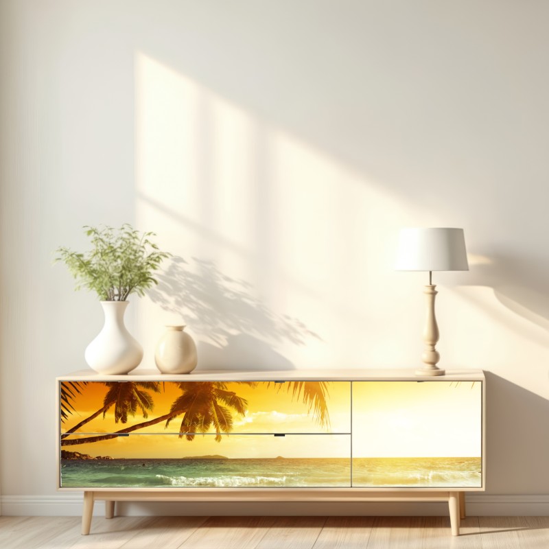 Repositionierbarer Aufkleber goldener sonnenuntergang an einem strand in der Karibik – Wallnifity® Repositionierbarer Aufkleber goldener sonnenuntergang an einem strand in der Karibik – Wallnifity®