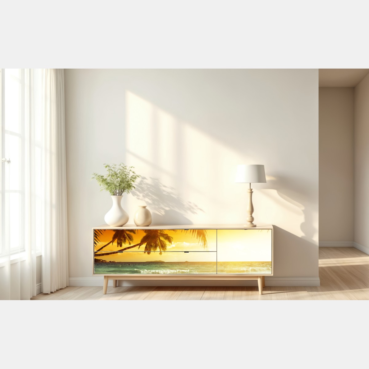 Repositionierbarer Aufkleber goldener sonnenuntergang an einem strand in der Karibik – Wallnifity® Repositionierbarer Aufkleber goldener sonnenuntergang an einem strand in der Karibik – Wallnifity®