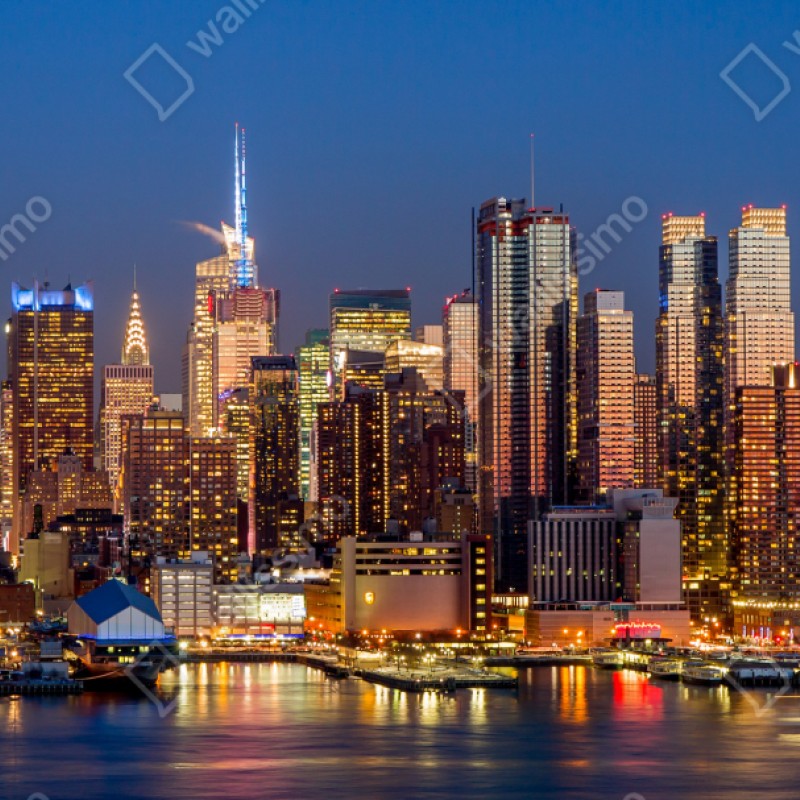 Repositionierbarer Aufkleber panorama von New York bei dämmerung – Wallnifity® Repositionierbarer Aufkleber panorama von New York bei dämmerung – Wallnifity®