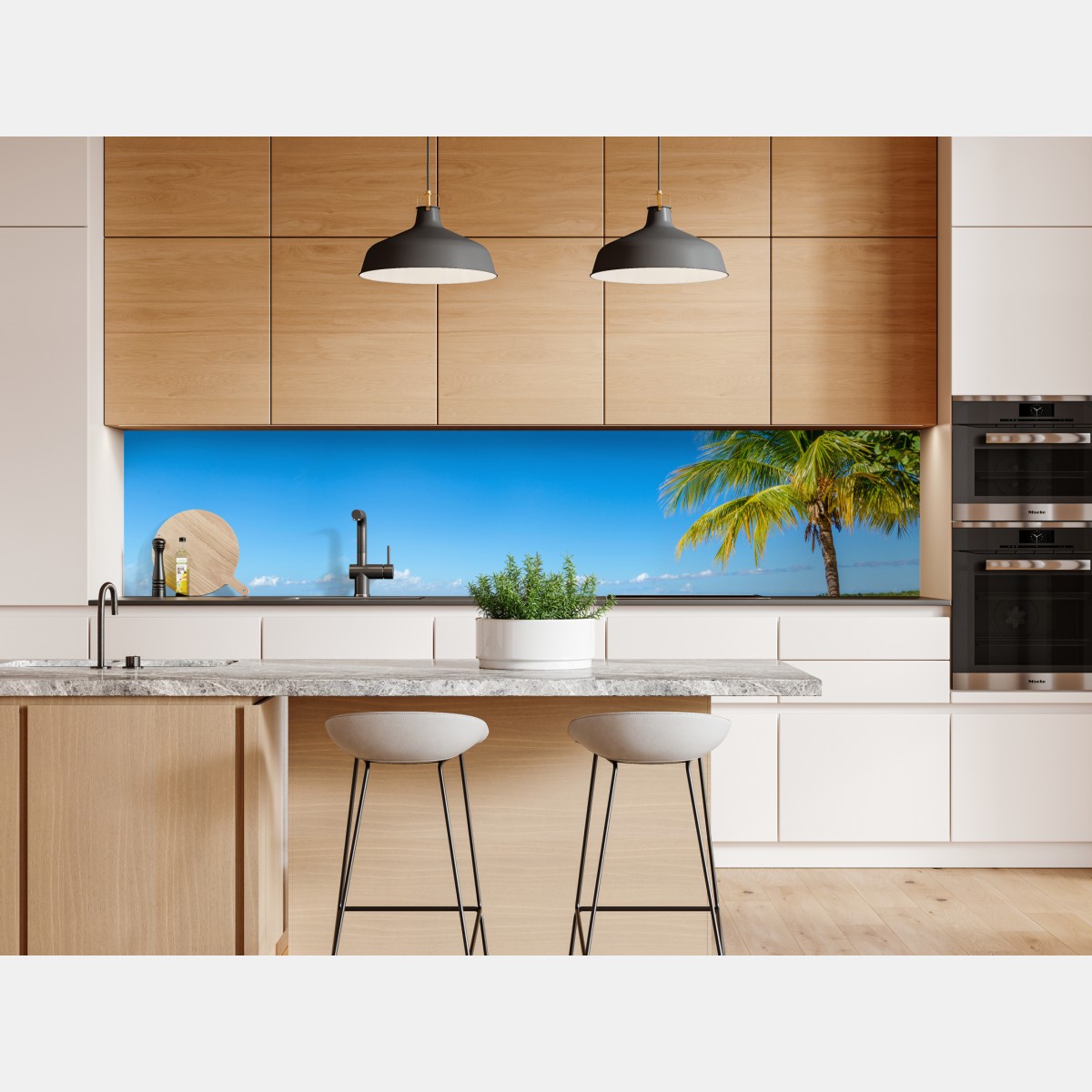 Repositionierbarer Aufkleber tropischer strand mit türkiswasser und palme – Wallnifity® Repositionierbarer Aufkleber tropischer strand mit türkiswasser und palme – Wallnifity®