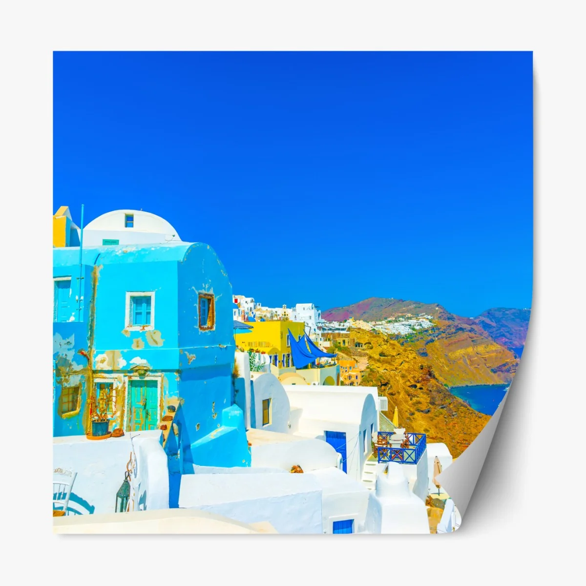 Repositionierbarer Aufkleber sonniger blick auf Oia, Santorini – Wallnifity® Repositionierbarer Aufkleber sonniger blick auf Oia, Santorini – Wallnifity®