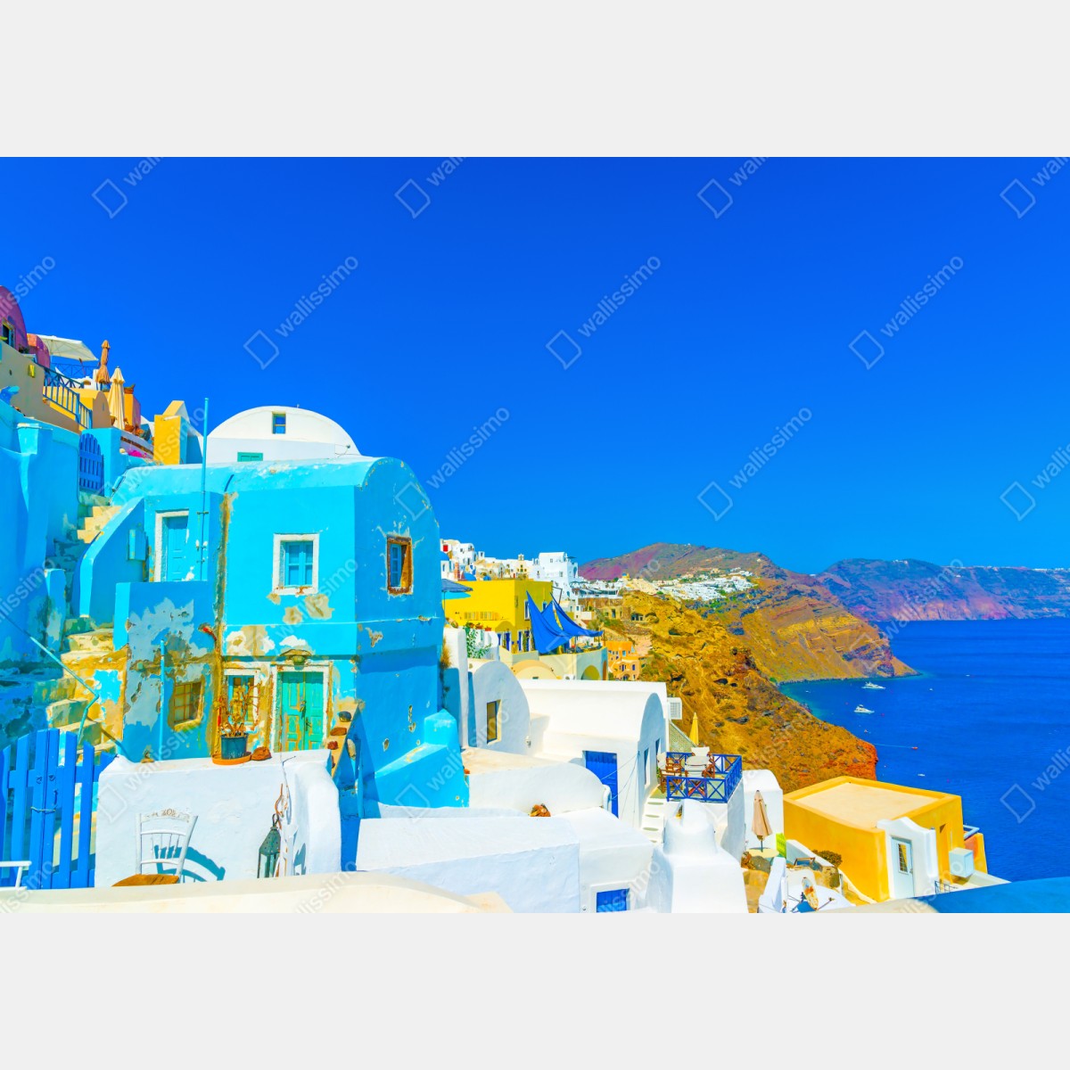 Repositionierbarer Aufkleber sonniger blick auf Oia, Santorini – Wallnifity® Repositionierbarer Aufkleber sonniger blick auf Oia, Santorini – Wallnifity®