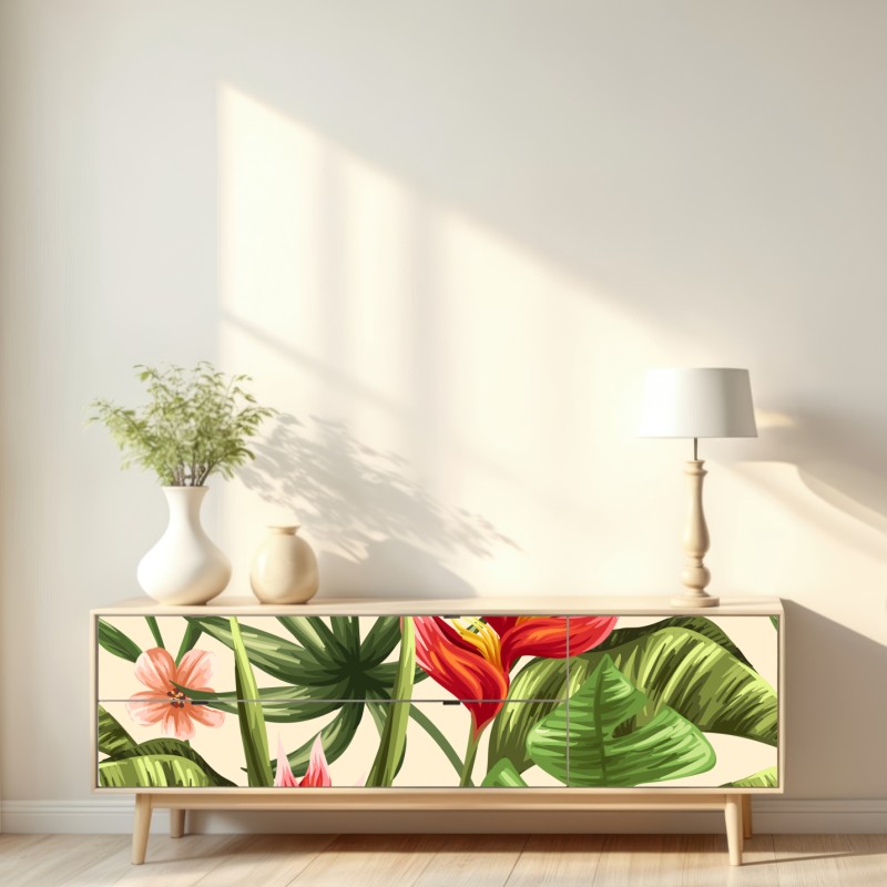Repositionierbarer Aufkleber tropisches blumenmuster mit hibiskus und plumeria – Wallnifity® Repositionierbarer Aufkleber tropisches blumenmuster mit hibiskus und plumeria – Wallnifity®