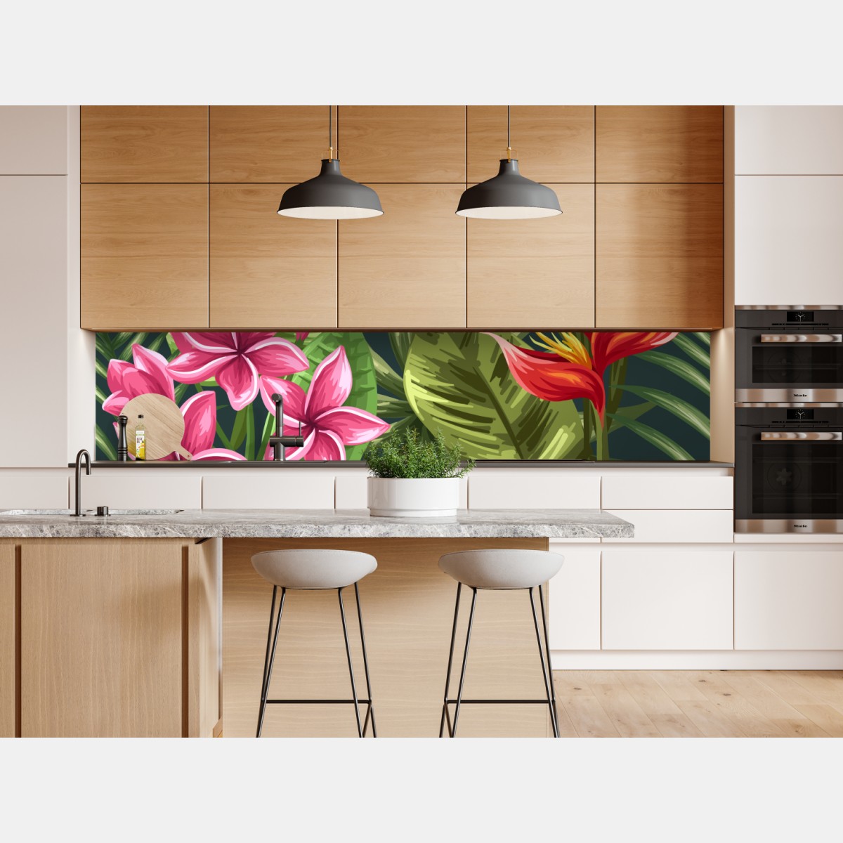 Repositionierbarer Aufkleber tropisches hibiskus- und plumeria-blumenmuster – Wallnifity® Repositionierbarer Aufkleber tropisches hibiskus- und plumeria-blumenmuster – Wallnifity®