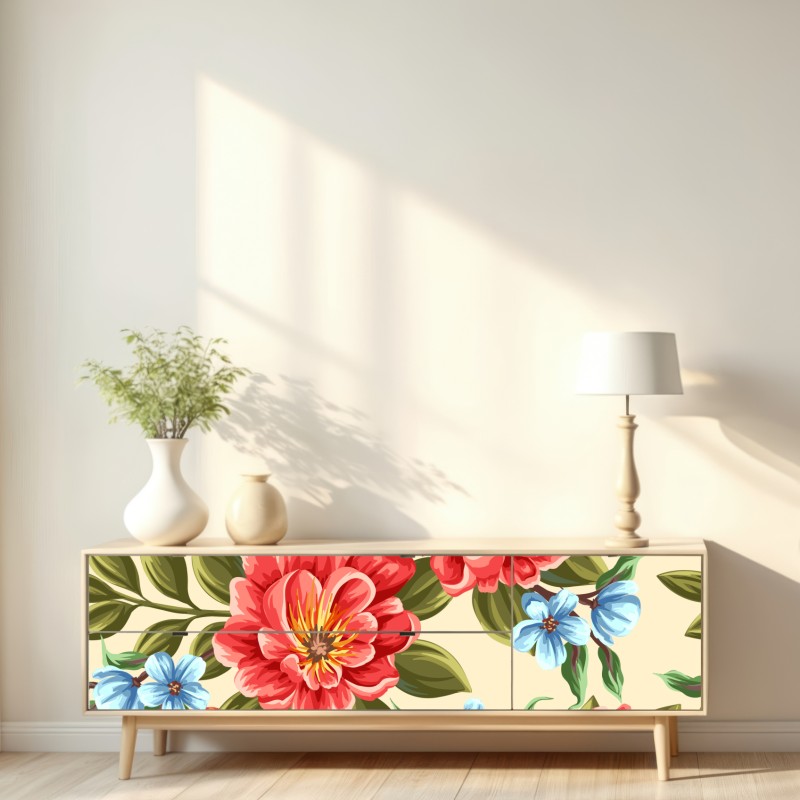 Repositionierbarer Aufkleber lebhaftes aquarell blumenmuster – Wallnifity® Repositionierbarer Aufkleber lebhaftes aquarell blumenmuster – Wallnifity®