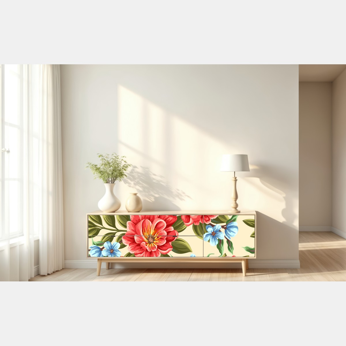 Repositionierbarer Aufkleber lebhaftes aquarell blumenmuster – Wallnifity® Repositionierbarer Aufkleber lebhaftes aquarell blumenmuster – Wallnifity®