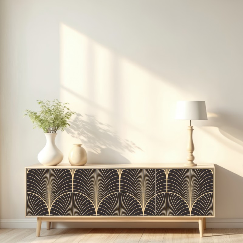 Repositionierbarer Aufkleber art deco goldenes fächermuster – Wallnifity® Repositionierbarer Aufkleber art deco goldenes fächermuster – Wallnifity®
