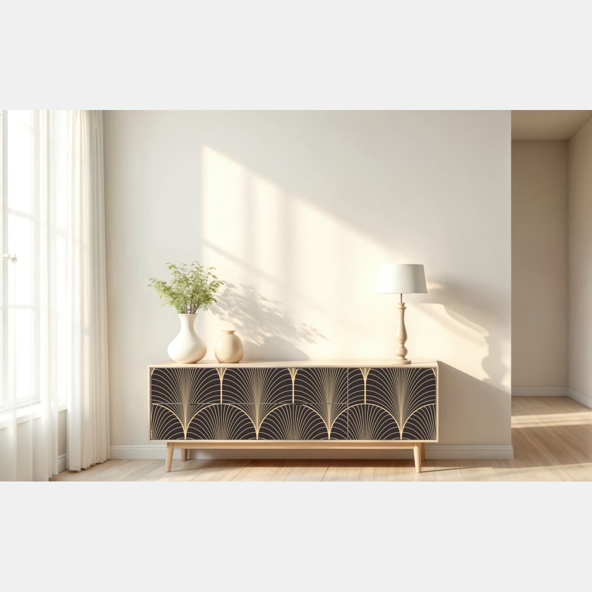 Repositionierbarer Aufkleber art deco goldenes fächermuster – Wallnifity® Repositionierbarer Aufkleber art deco goldenes fächermuster – Wallnifity®