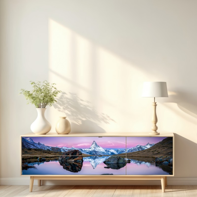 Repositionierbarer Aufkleber sanfte alpine spiegelung bei dämmerung – Wallnifity® Repositionierbarer Aufkleber sanfte alpine spiegelung bei dämmerung – Wallnifity®