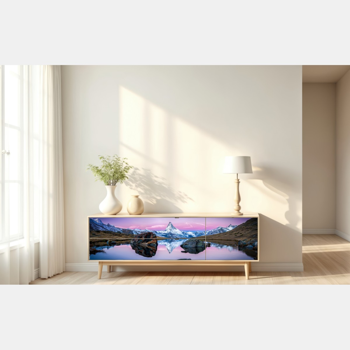 Repositionierbarer Aufkleber sanfte alpine spiegelung bei dämmerung – Wallnifity® Repositionierbarer Aufkleber sanfte alpine spiegelung bei dämmerung – Wallnifity®