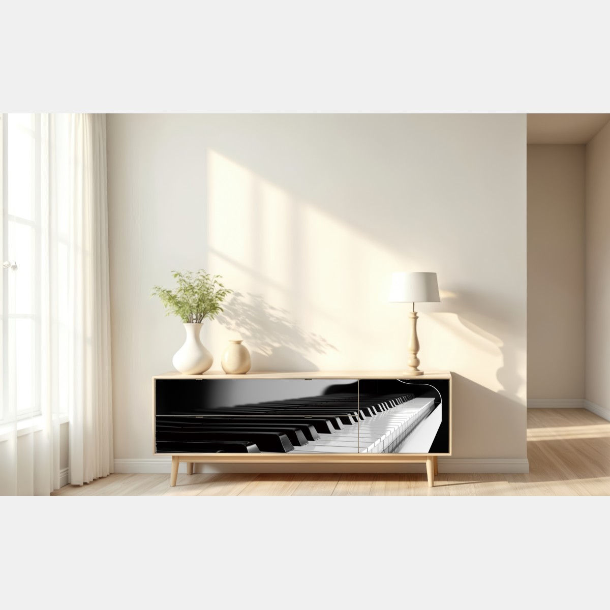 Repositionierbarer Aufkleber elegante schwarzweiß klaviertasten – Wallnifity® Repositionierbarer Aufkleber elegante schwarzweiß klaviertasten – Wallnifity®