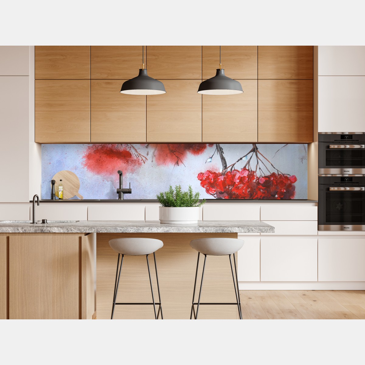 Repositionierbarer Aufkleber aquarell rote beeren an zweigen – Wallnifity® Repositionierbarer Aufkleber aquarell rote beeren an zweigen – Wallnifity®